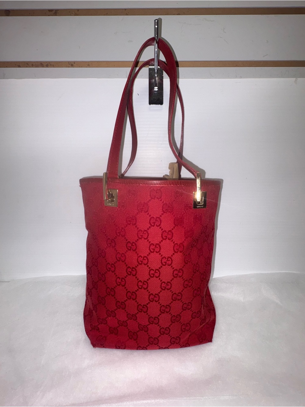 Gucci Red GG Canvas Tote with Gold Hardware